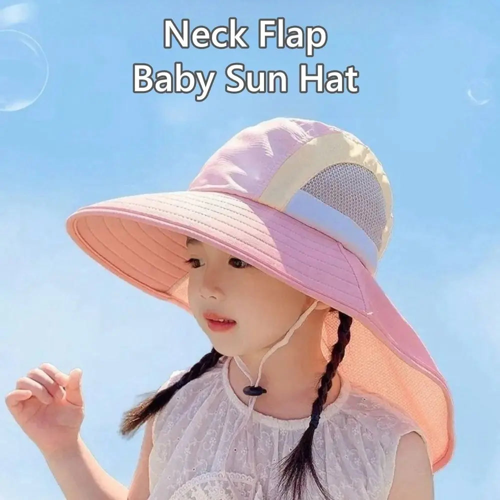 Neck Flap Sun Hat Polyester Strap Wide Brim Beach Hats UV Protection