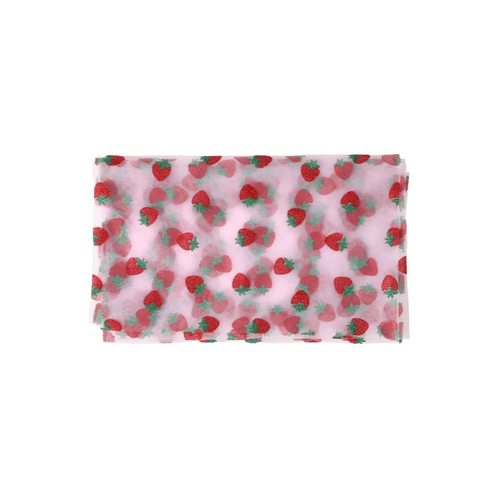 Tulle Fabric Strawberry Mesh Table Runner Sweet Glitter Polyester Gauze Tablecloth Princess Style Table Cover Vue Pink L