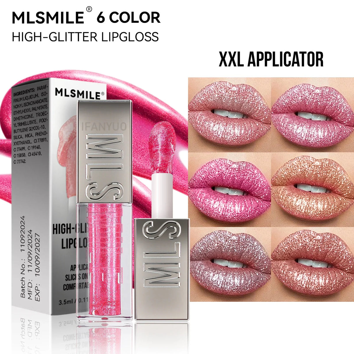 Wet Shiny Liquid Lip Gloss Diamond Shimmer Glitter Big Brush Lip Plumper Oil 6Colors Sparkling Highgloss Sequins Pearly Makeup Vue