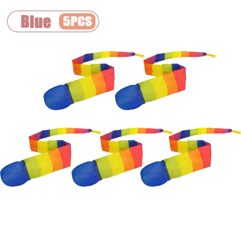 1-20PCS Rainbow Tail Throw Catch Ball Soft Colorful Playground Toy for Kids Adults School Training Gift Sports Durable Fun Vue Blue-5PCS