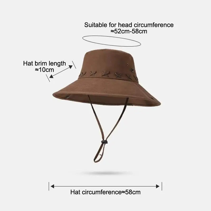Breathable Western Cowboy Hat Solid Color Adjustable Wide Brim Sun Hat Outdoor Mountaineering Fisherman Sunshade Cap Travel 1PC Vue