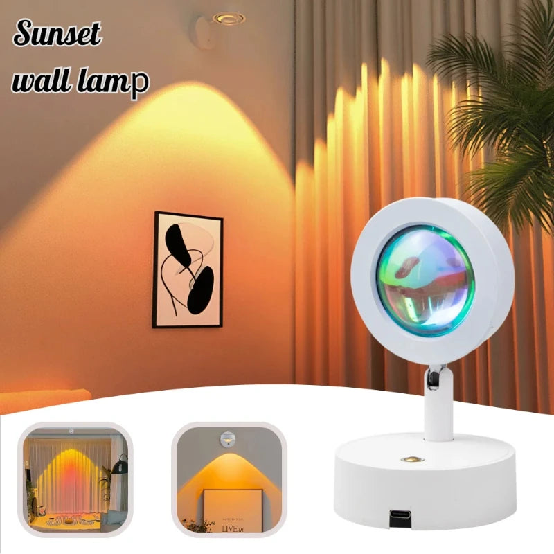 LED Rechargeable Magnetic Sunset Projection Wall Light No Wiring No Punching Hole Rotatable Touch Dimming Sunset Ambient Light Vue