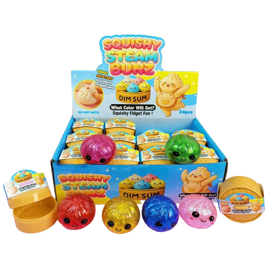 Dumpling Squishy Glitter With Box Dumplings Sensory Steamer Soft TPR Dough Ball for Decompression Fidget Toy Stress Relief Gift Vue