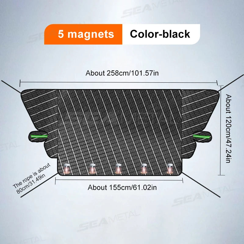 SEAMETAL Car Windshield Cover Winter Snow Shield Sun Shade Protector Magnetic Front Window Anti Snow Cover with Windproof Strap Vue Black China Mainland