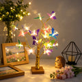 Golden Birch Tree LED Table Lamp with Fiber Optic Butterfly, Battery Powered Desktop Light for Bedroom Table Home Decor Vue Warm White 1PC 18LED