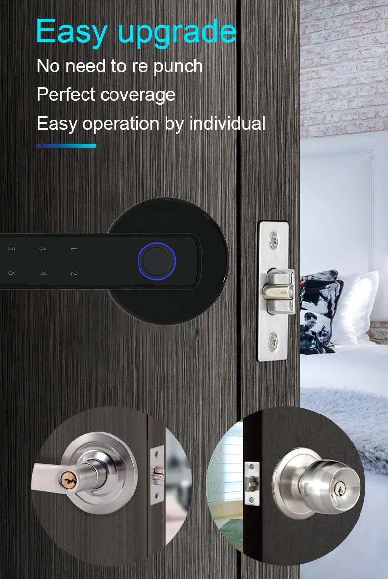 TYSH Multiple Unlocked ways with Fingerprint Tuya Smart Management APP HandleDoor Lock for Home Office Hotel Vue