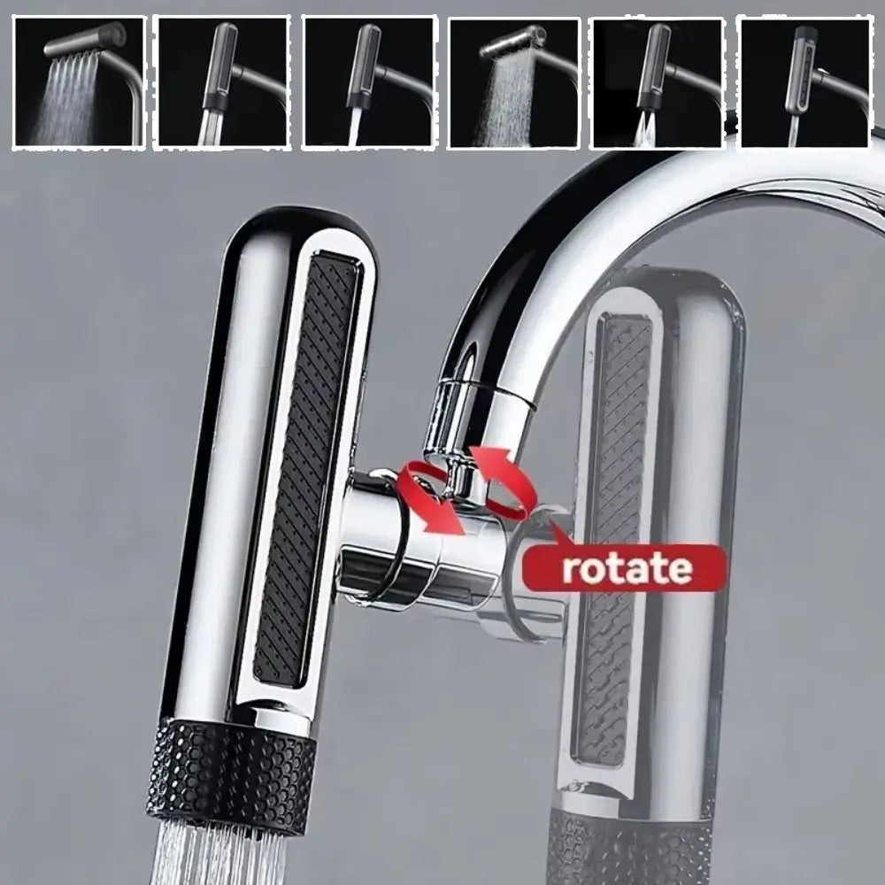 6 Modes Kitchen Splash Proof Faucet 360° Rotating Stainless Steel Swivel Waterfall Faucet Universal Replaceable Vue