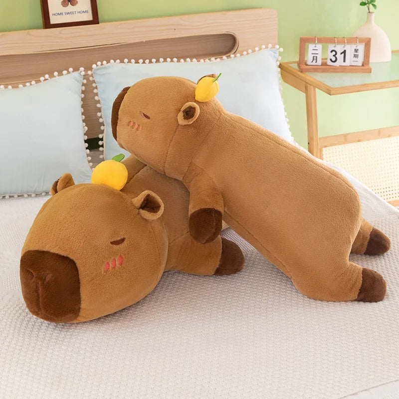 60-100CM Creative Giant Persimmon Lying Capybara Plush Toys Soft Stuffed Animal Baby Sleeping Pillow Sofa Cushion for Kids Gifts Vue
