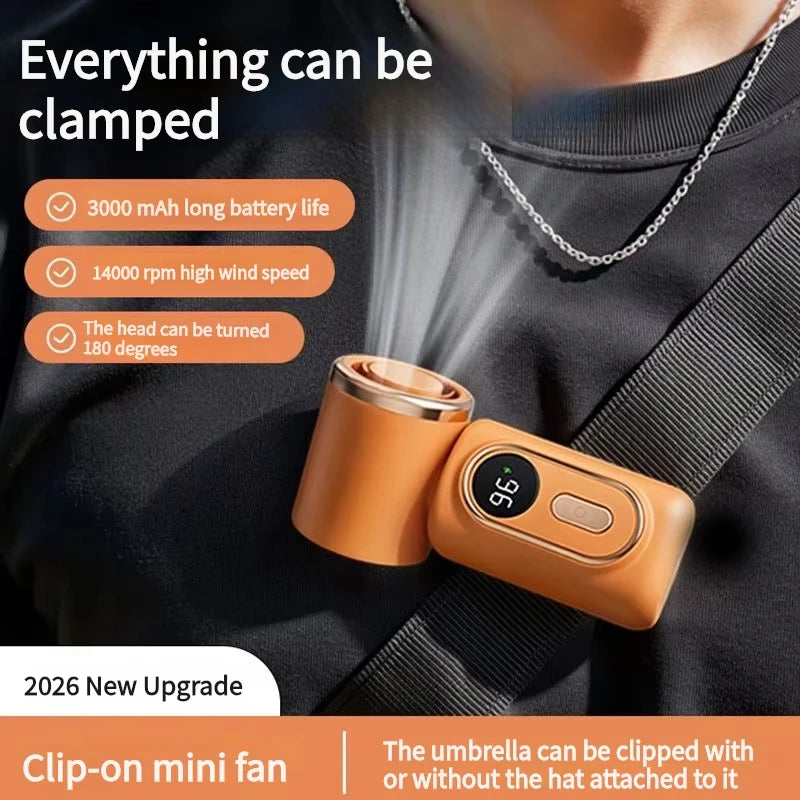 Portable Handheld Fan with Clip Umbrella Holder Function - Compact Personal Cooling Fan for On-the-Go Relief Silicone anti-slip Vue