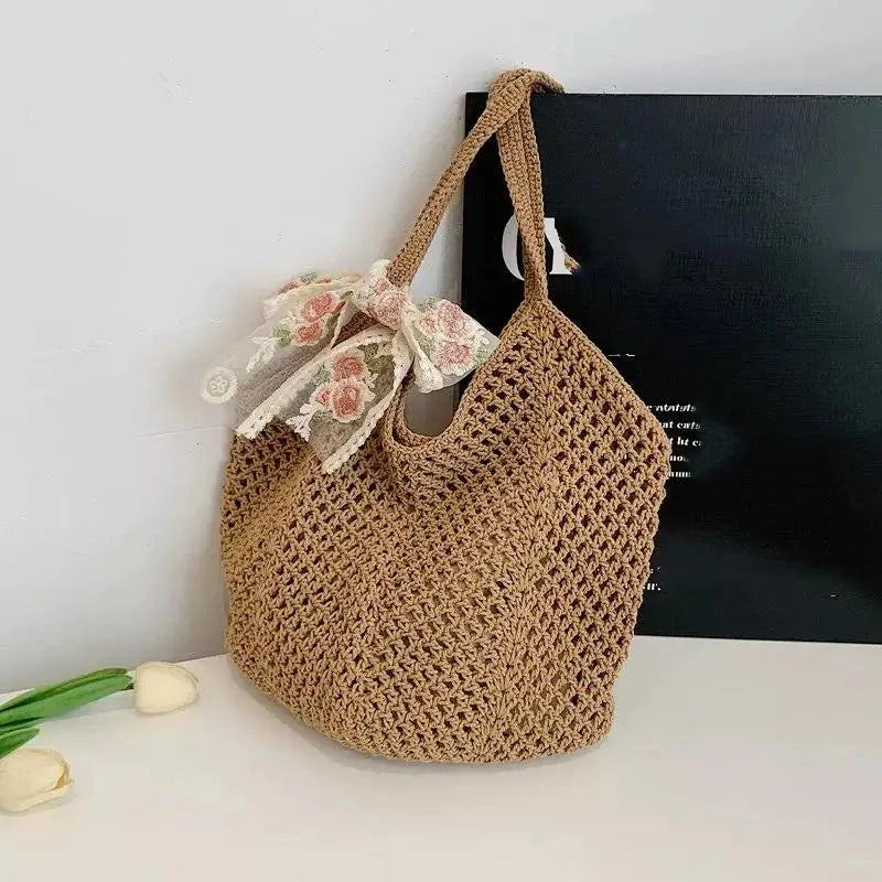 Large Capacity Woven Bag Women's Shoulder Bags Casual Straw Wicker Woven Ladies Handmade Summer Beach Tote Messenger Bag Vue A1