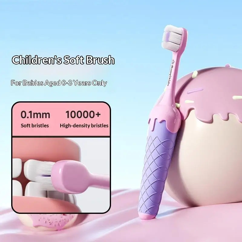 Portable Plastic 's Toothbrush Lightweight Convenient Soft Bristle Toothbrush Ice Cream Dental Oral Care Oral Cleaning Infant Vue Pink