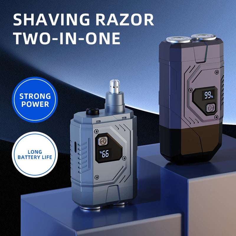 Magnetic Double Blade Electric Shaver for Men Mecha Punk Style Rechargeable LCD Vue
