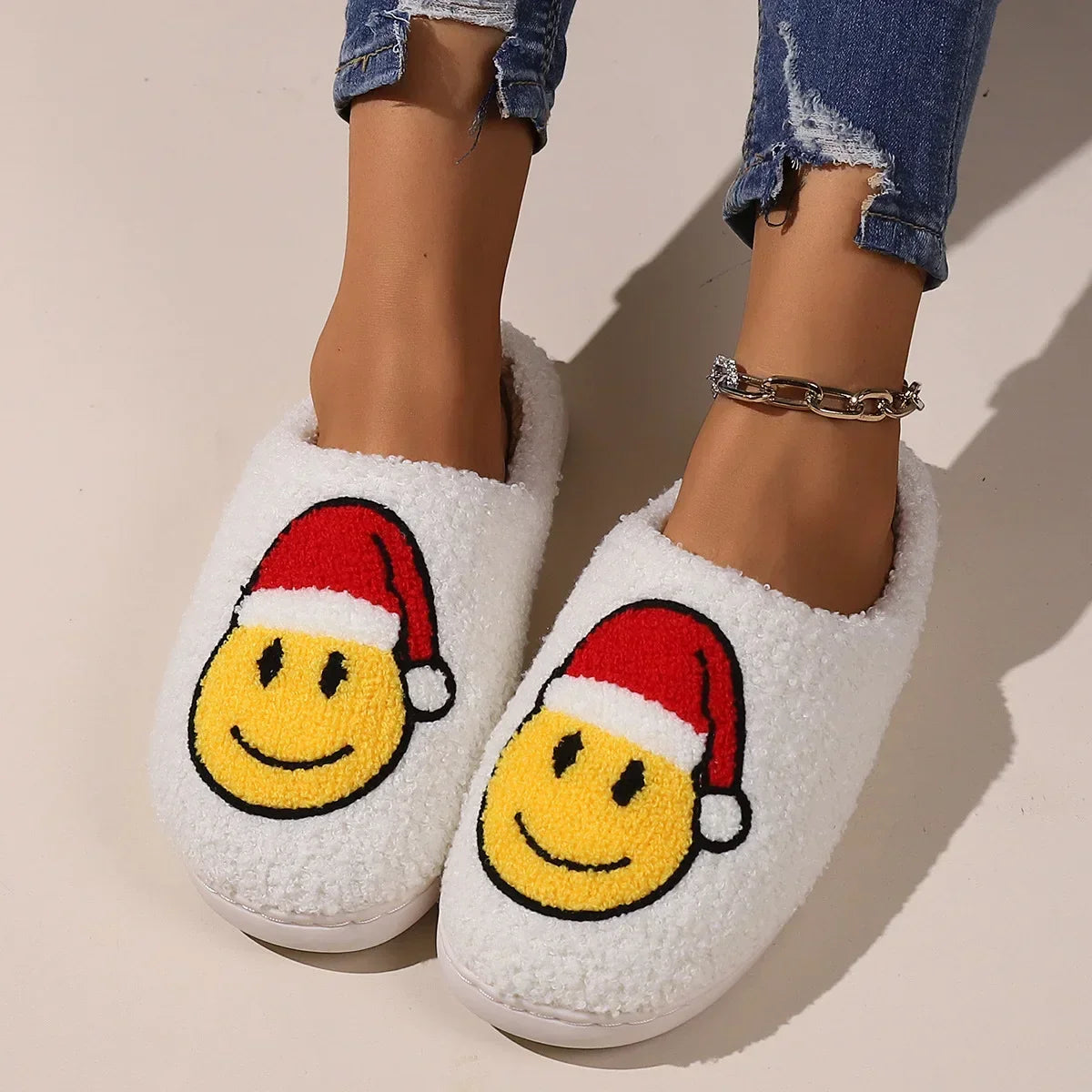 Winter Christmas Plush Cotton Slippers Cute Cartoon Home Indoor Anti Slip Soft Cozy Shoes for Men Women Couple Vue
