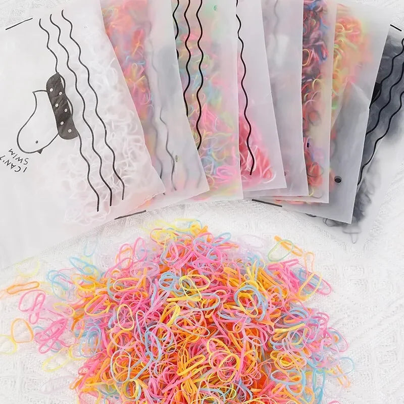 1000Pcs Hair Accessories Elastic Colorful Disposable Hair Bands Girls Rubber Band Kids Ponytail Holder Headband Children Vue