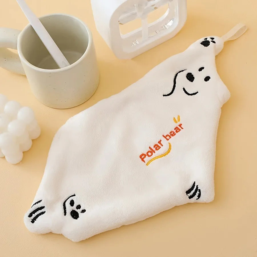 2pcs Polar Bear Hand Wiping Towel Super Absorbent Hanging Kitchen Towel Coral Design Thick Cartoon Hand Towel Vue