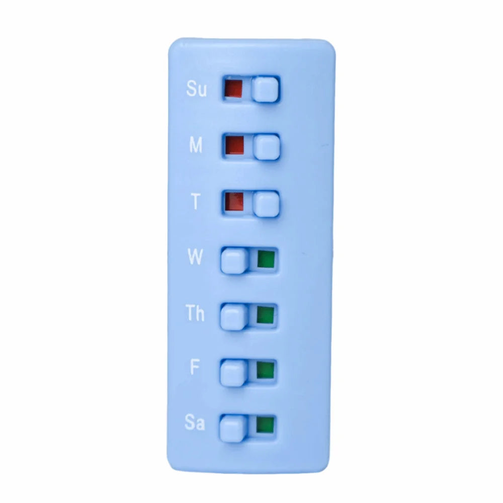 Curved-Back Reusable Pill Tracker Color-Coded Indicators Creative Pill Reminder Anti-Slide Design Portable Medicine Tracker Vue Blue