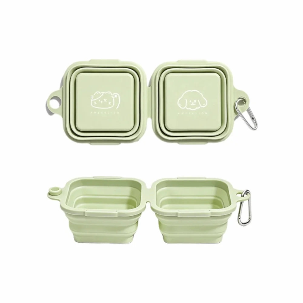 2-in-1 Silicone Folding Pet Bowl Leakproof Dual Bowl Cat Water Bowl Large Capacity Thickened Feeder Bowls Dog Feeding Vue Green