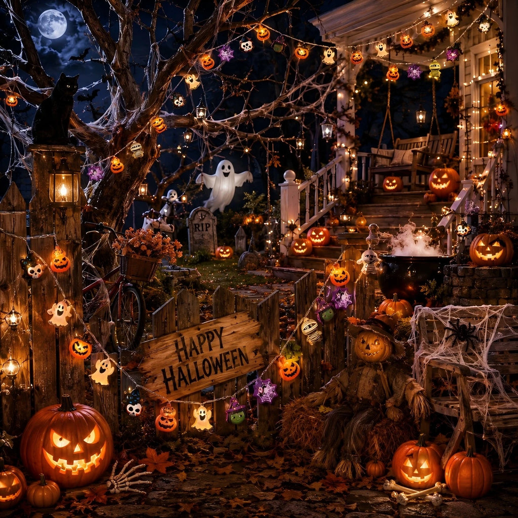 Halloween Mixed Cartoon Character LED String Lights, Pumpkin Ghost Skeleton Witch Spider Fairy Lights for Halloween Party Decor Vue