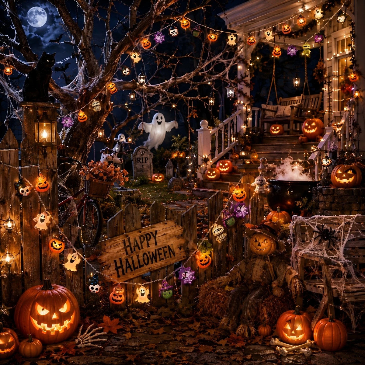 Halloween Mixed Cartoon Character LED String Lights, Pumpkin Ghost Skeleton Witch Spider Fairy Lights for Halloween Party Decor Vue