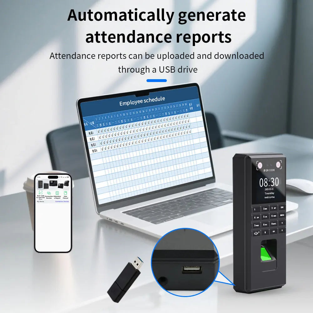 M25 Face Recognition Time Attendance Access Control Fingerprint+Palm Vein+RFID+PIN+Face Unlock Doorbell Vue