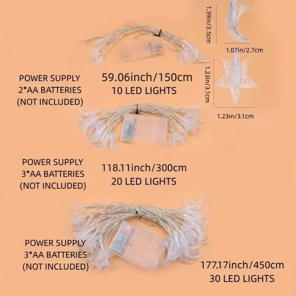 1PC 1.5M/3M/4.5M Star and Moon Light String, Powered by AA Batteries (Excl), Used for Bedroom, Living Room and Party Decoration Vue