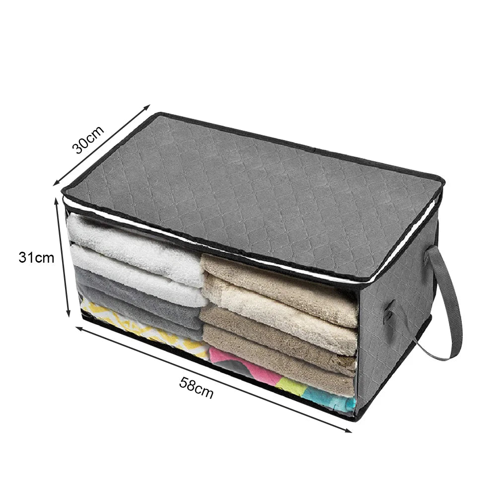 Foldable Blanket Storage Bag – Clear Window & Sturdy Zipper Blanket Storage Organizer Vue