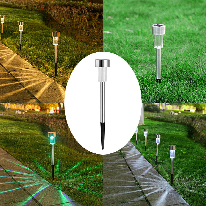 Solar Landscape Lawn Light Stainless Steel Garden Lamp Outdoor Pathway Lighting Auto Illuminate Yard Walkway Deck Christmas Vue