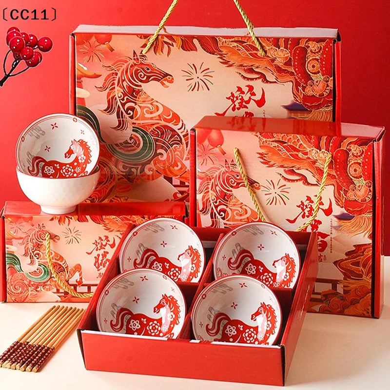 Year Horse Ceramic Bowls Chopsticks Year's SouvenirCC11