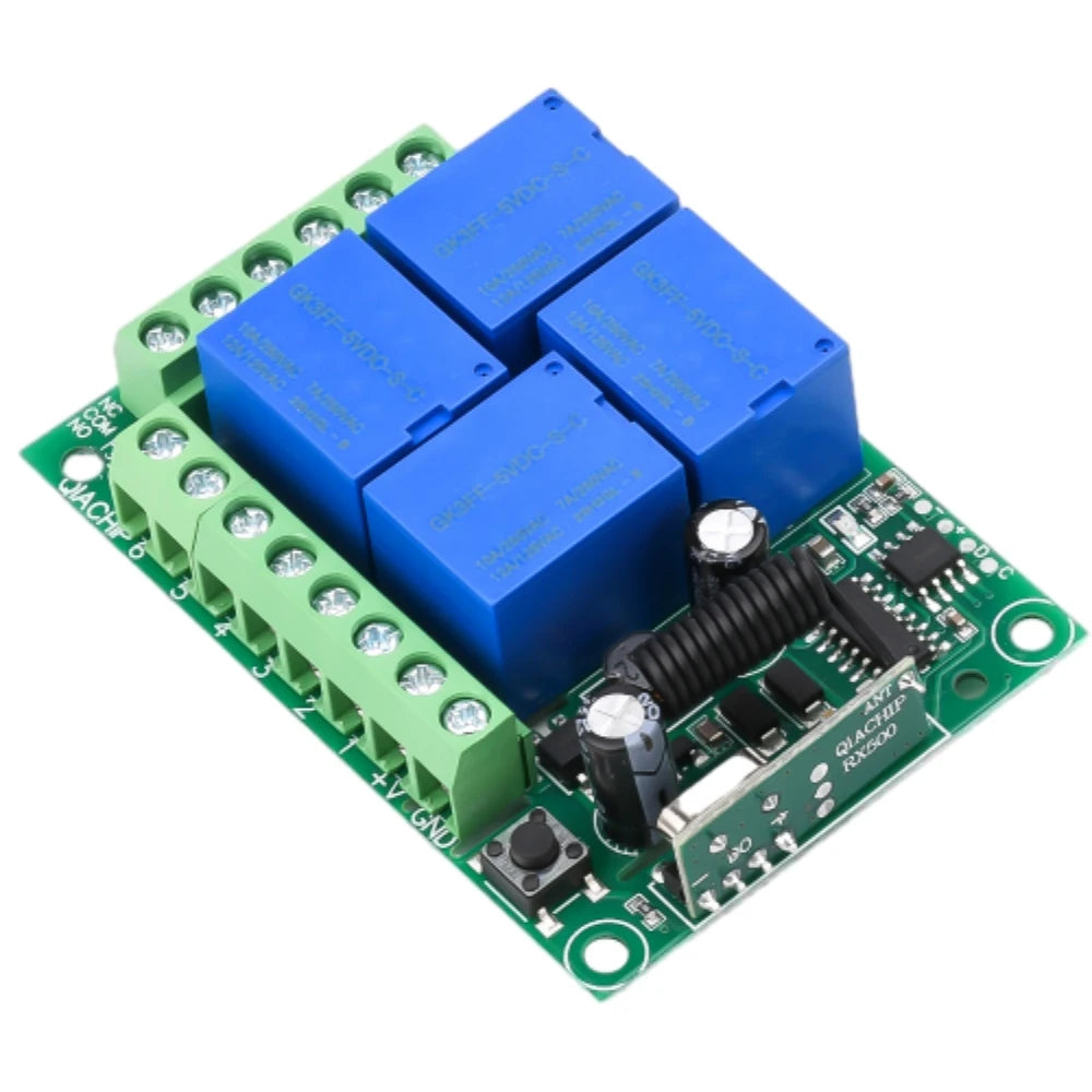 AC90-220V 433MHZ 4 Way Relay Module Wireless Controller Receiver Supports Jog Self-Locking Interlocking Mode for Gate Door LED Vue
