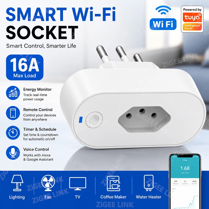 Brazil WiFi 16A Smart Plug Socket Adapter Energy Consumption Monitor APP Remote Timing Control Full House Power Management Plug Vue Bundle1