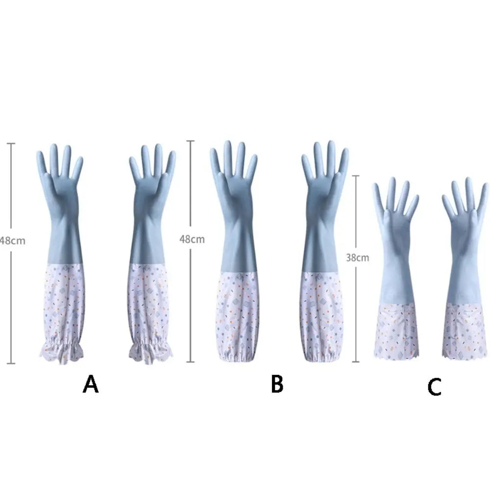 Latex Rubber Dish Washing Gloves Elastic Cuffs Velvet Winter Cleaning Gloves Long Sleeve Waterproof Housework Gloves Vue
