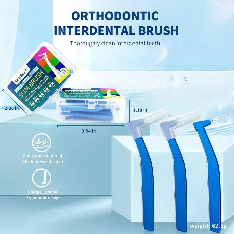 20Count for Cleaning Interdental Brush Cleaners Easy clean teeth Dental Tooth Flossing Head Oral Hygiene Angle with PortableCase Vue