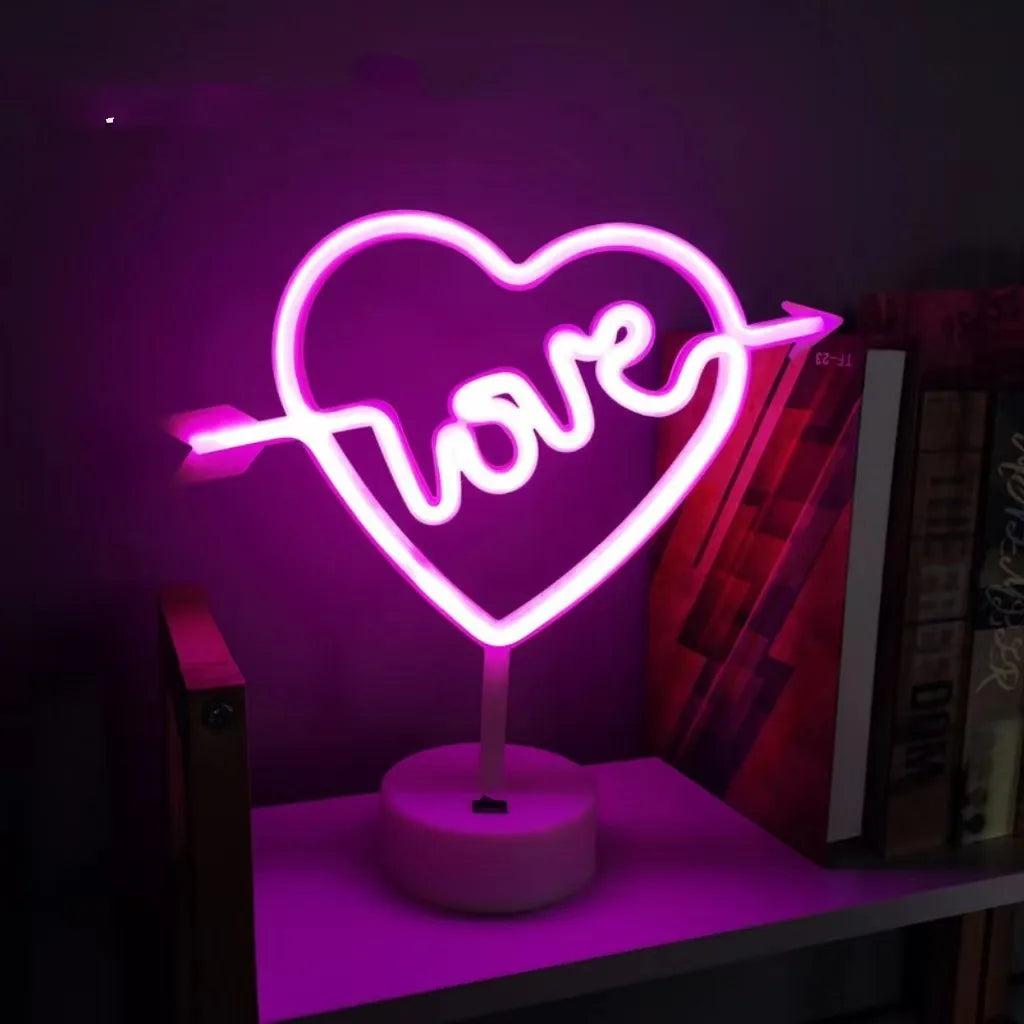 Heart-Shaped Countertop Neon Light USB or 3*Aa Battery Dual Power Supply Suitable for Room Wall Decoration Window Night Light Vue