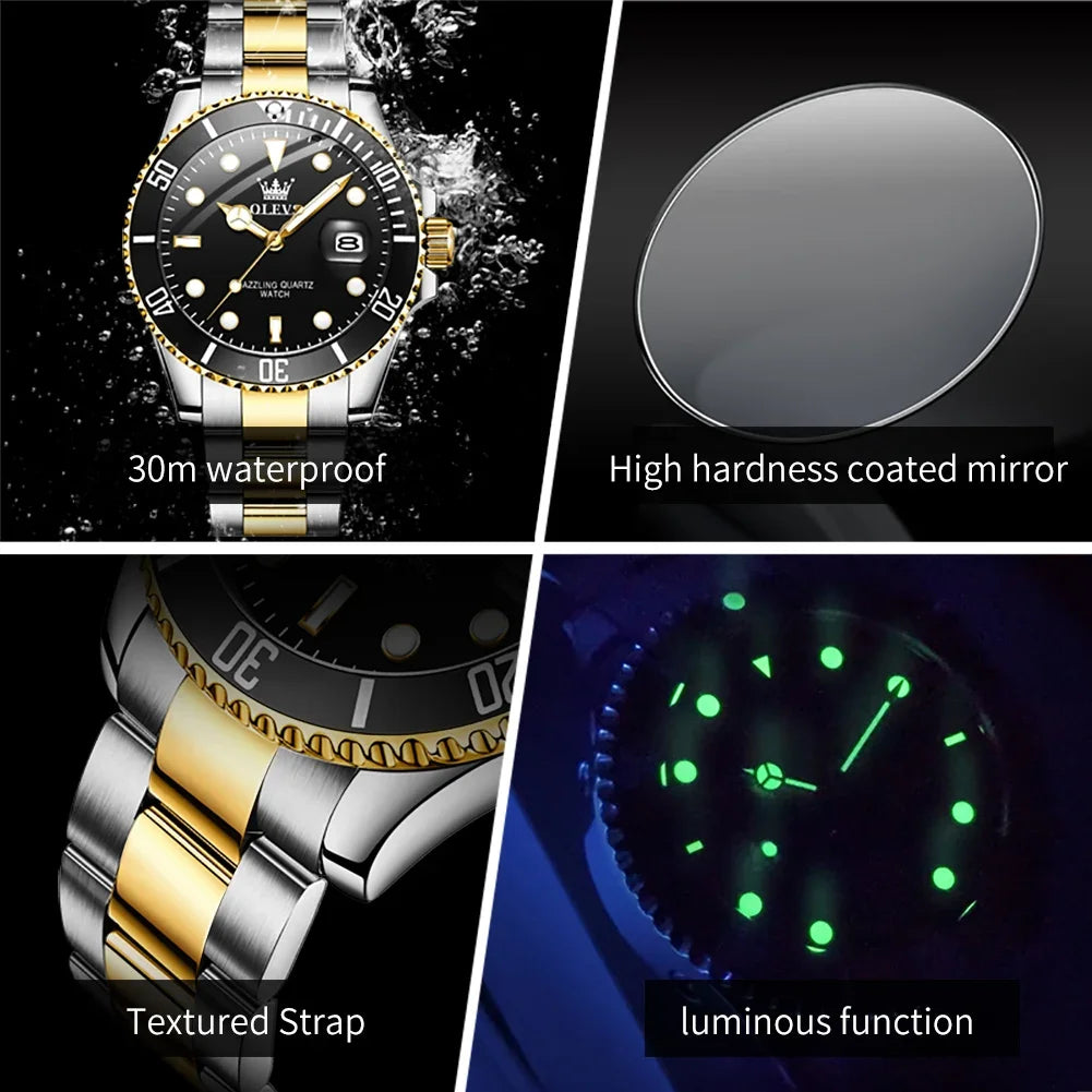 OLEVS 5885 Men's Luxury Stainless Steel Quartz Watch | Calendar Men's Quartz Watch Vue