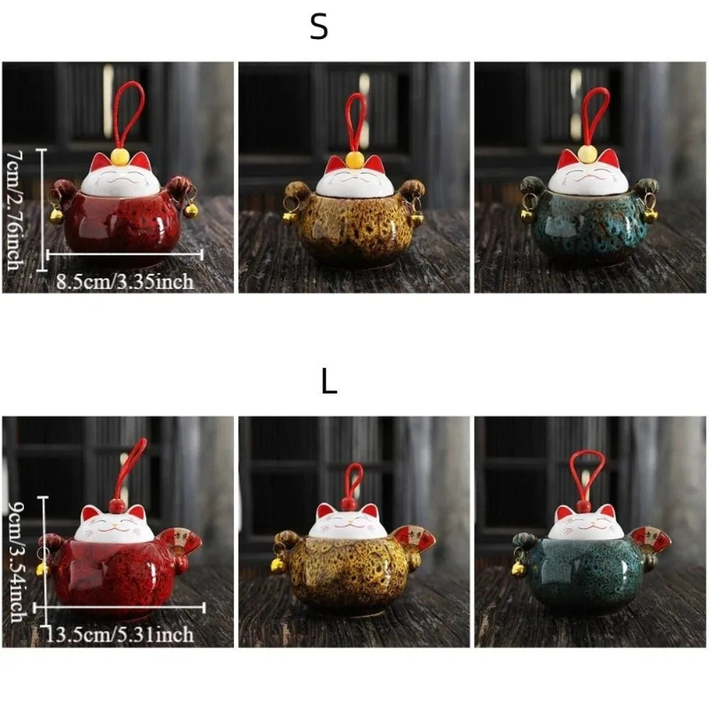 Lucky Cat Ceramic Tea Canister Cartoon Moisture Resistant Tea Sealed Jar Blessing Tea Storage Box Desktop Decoration Vue