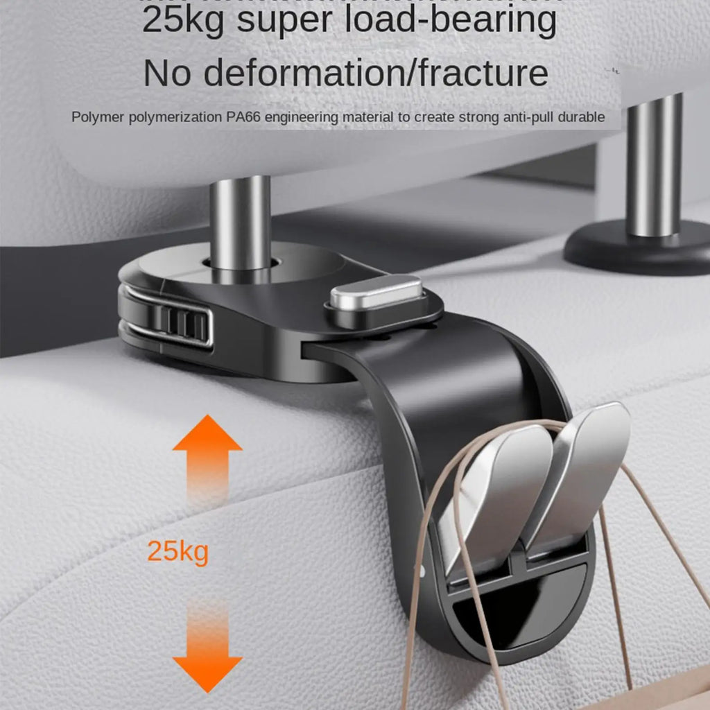Car Seat Hooks for Headrest Double-Ring Retractable Purse Holder Car Headrest for Minivan SUV Taxi Road Trips Travel Commuting Vue Black