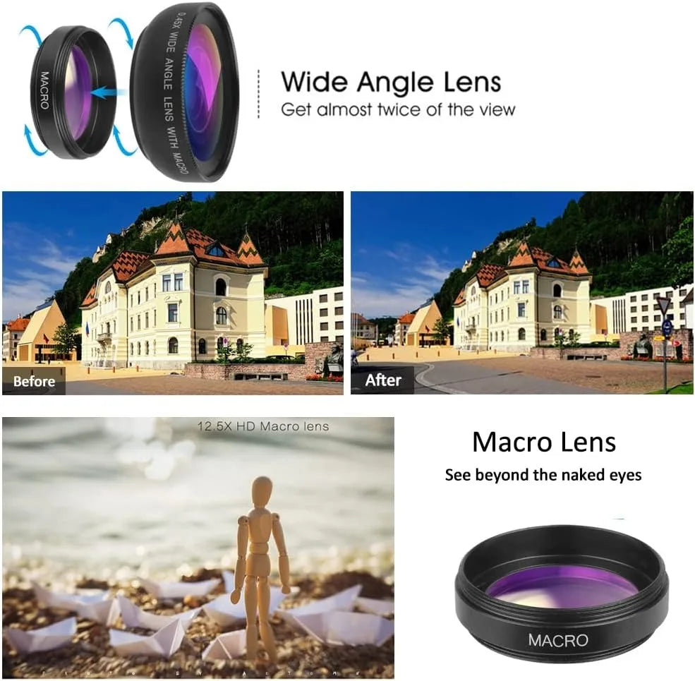 2 IN 1 Lens Universal Clip 37mm Mobile Phone Lens Professional 0.45X 49uv Super Wide-Angle + Macro HD Lens For iPhone Android Vue
