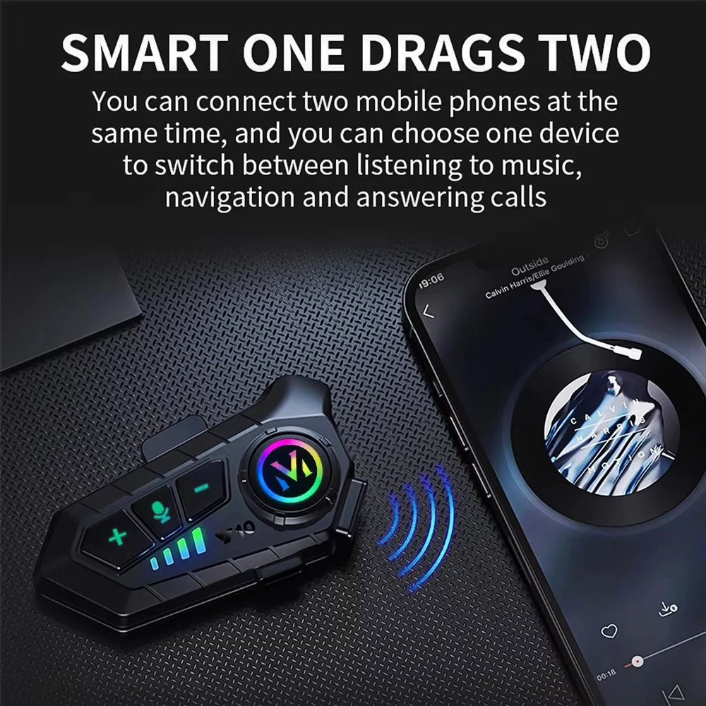 Bluetooth 5.3 Headset Wireless Helmet 2000Mah Ultra Long Standby Hands-Free Waterproof Mp3 Player Speaker Motorcycle Phone Kit Vue