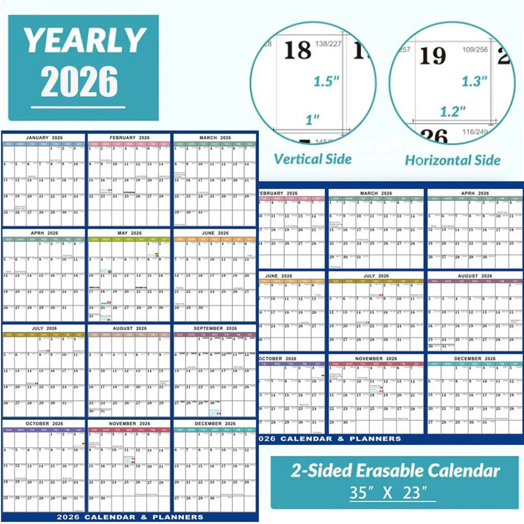 12 Month Large Wall Calendar 2026 Planner Calendar Erasable Agenda Academic Planner Foldable for Home Decor Office Family Vue