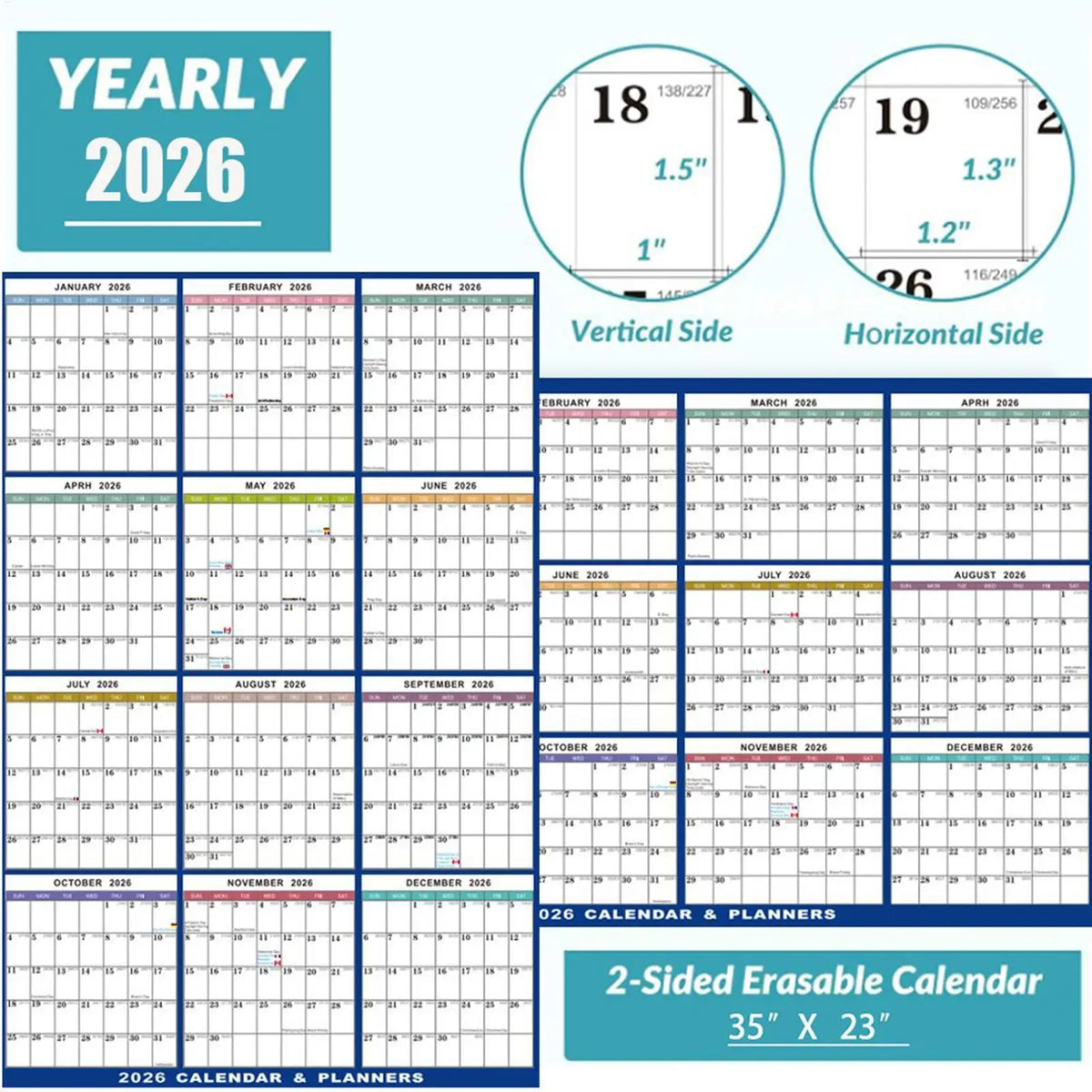 12 Month Large Wall Calendar 2026 Planner Calendar Erasable Agenda Academic Planner Foldable for Home Decor Office Family Vue