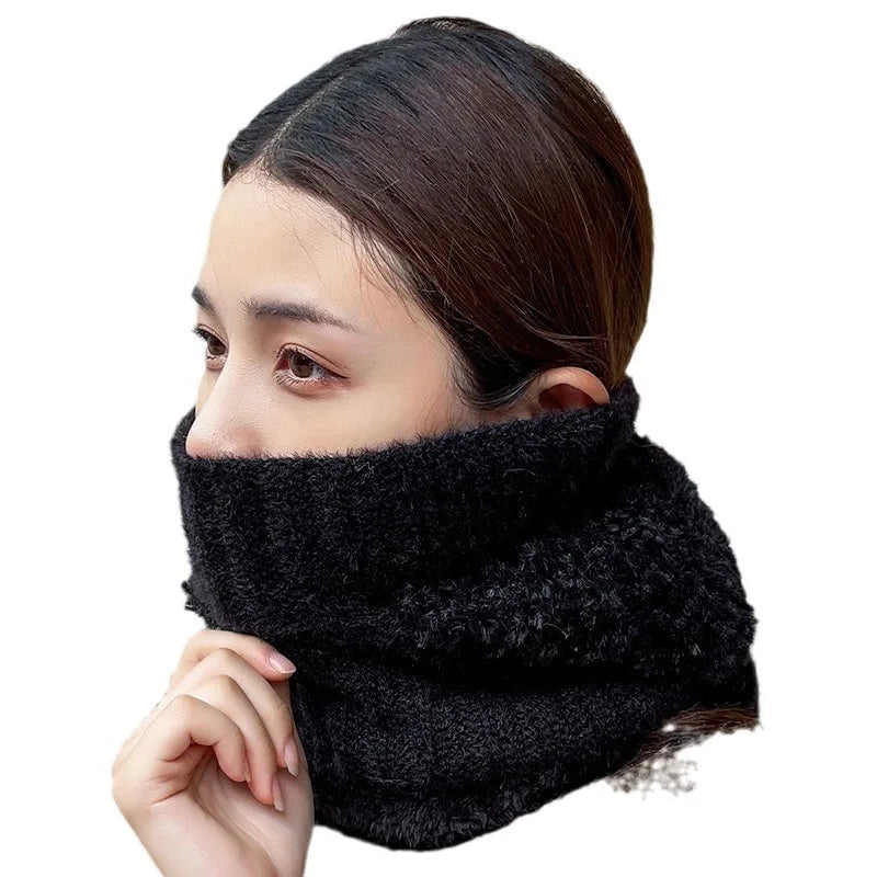 Autumn and Winter Women Fleece Lined Knitted Hat Scarf Mask One Piece Full Face Protection Windproof Thick Warm Hood Vue