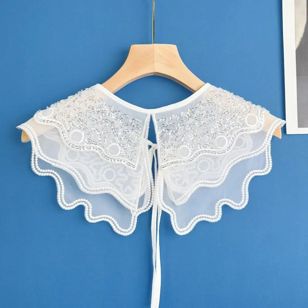 Double Fake Collar Dress Blouse Decor Front Placket Lace Up Shawl Vue