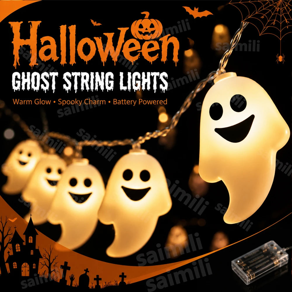 Halloween Haunted House Decor Ghost LED String Lamp Battery Powered Spooky Fairy Light For Home Horror Festival Party Decor Vue
