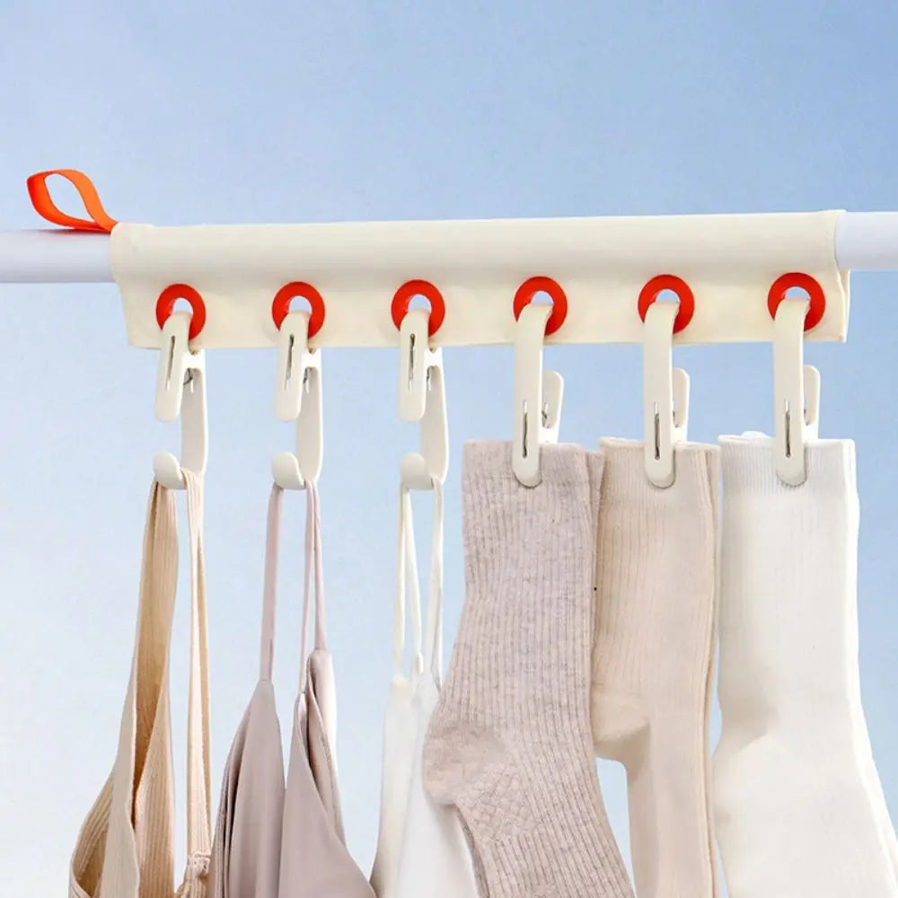 Removable Windproof Hanger 6 Holes 6 Clips Travel Clothes Drying Rack Multifunctional Foldable Fabric Clothing Clip Travel Use Vue