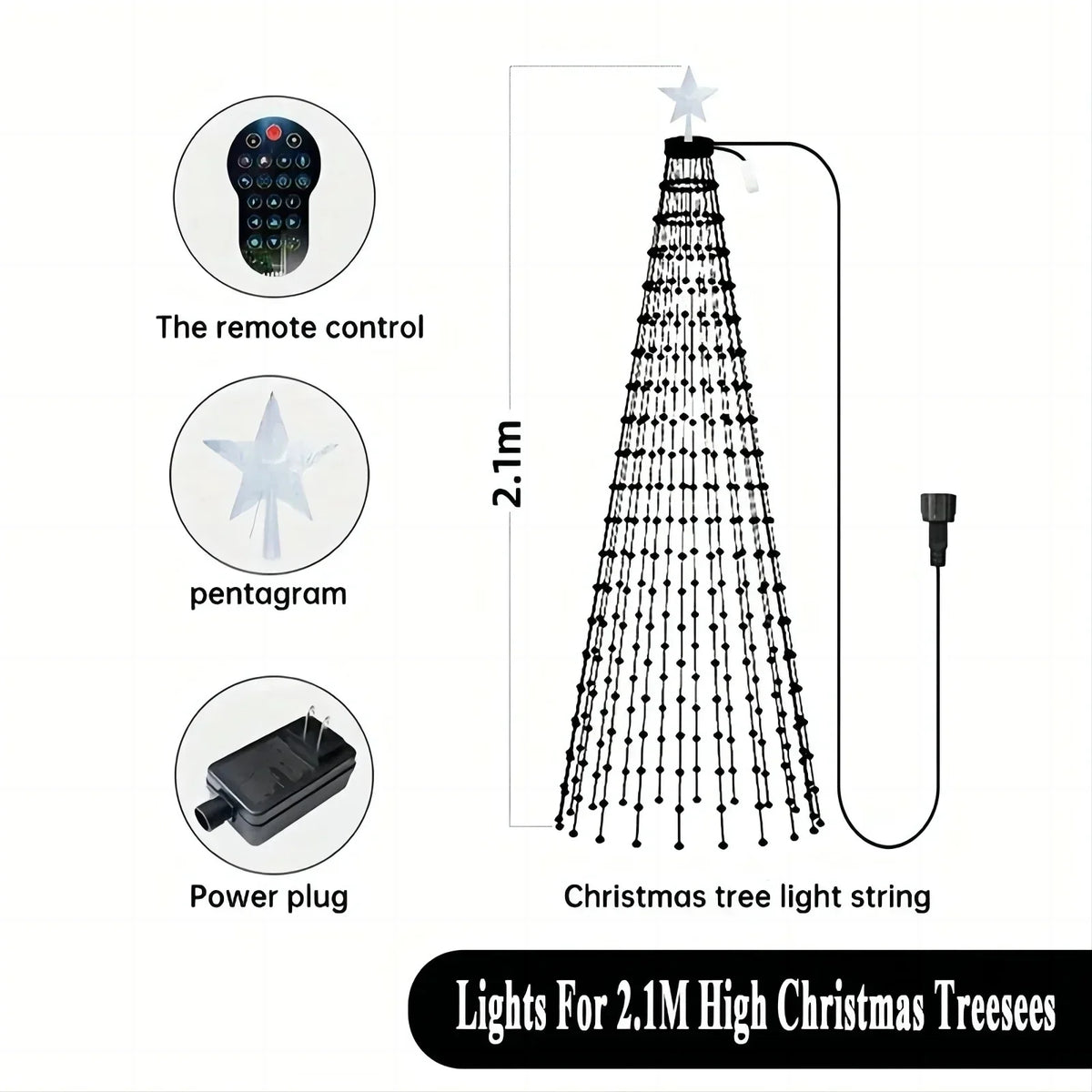 7Ft 400LEDs LED Fairy Lights Smart Bluetooth Christmas Tree Lights DIY Animated Color with Star Topper for Party Christmas Decor Vue 2.1M-400LEDS EU Plug
