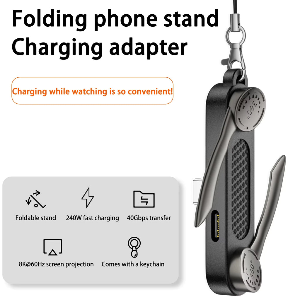 240W Fast Charging USB-C Adapter 40Gbps High Speed Data Transfer 8K 60Hz Video Casting Converter Foldable Phone Stand for Iphone Vue