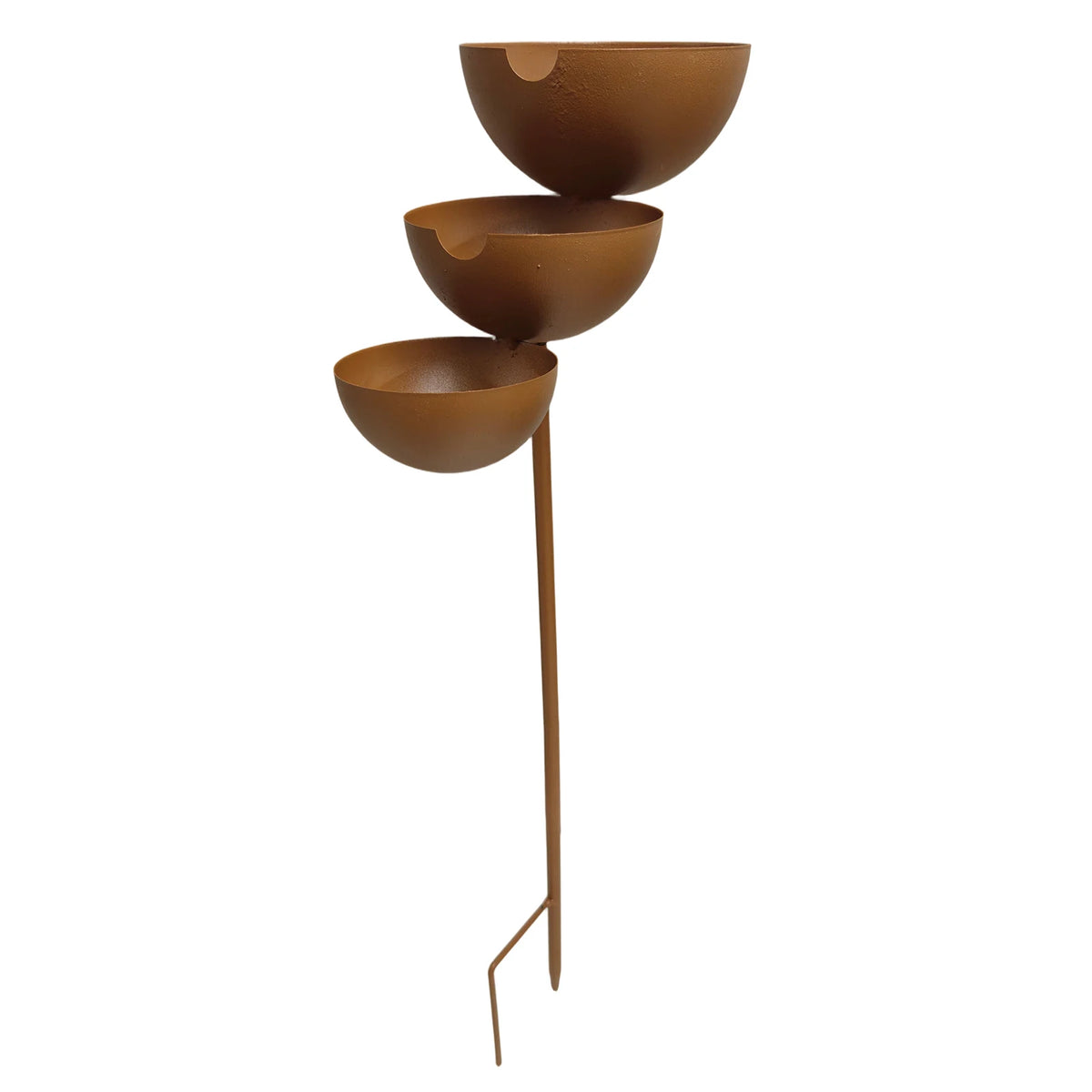 3-Layer Iron Water Bowls Garden Stake Weatherproof Vintage Birds Water Feeding Bowl for Outdoors Gardens Patio Yard Lawn Decor Vue Brown