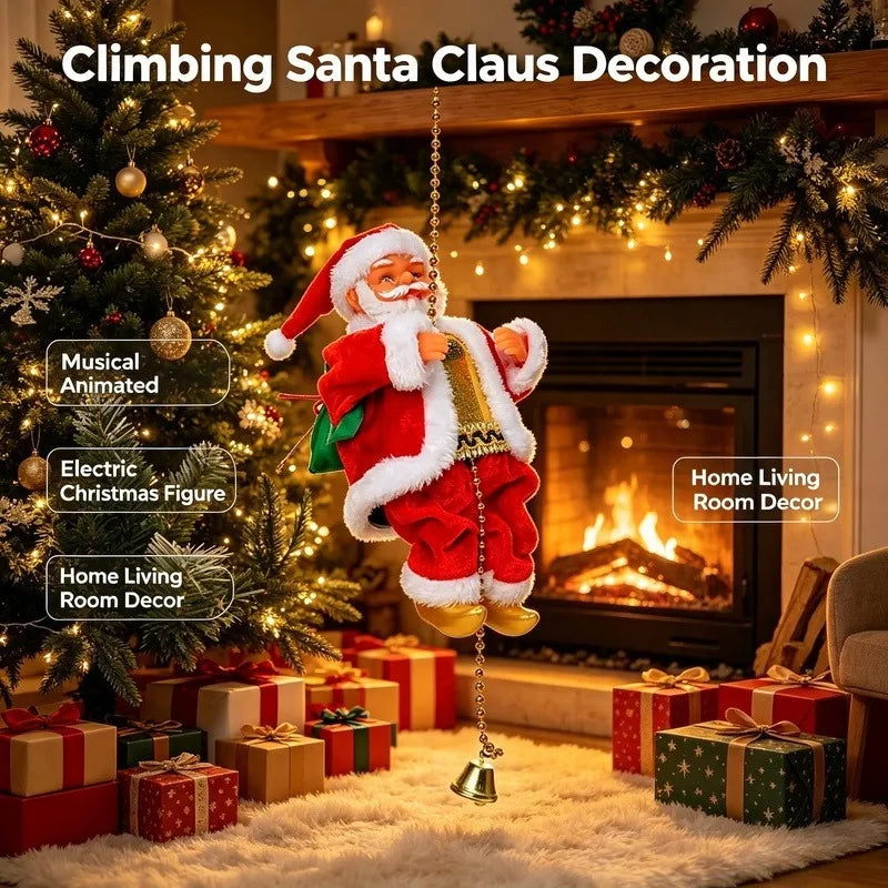 Animated Santa Claus Decoration, Electric Climbing Christmas Figure with Music Function for Home Holiday Decor Vue