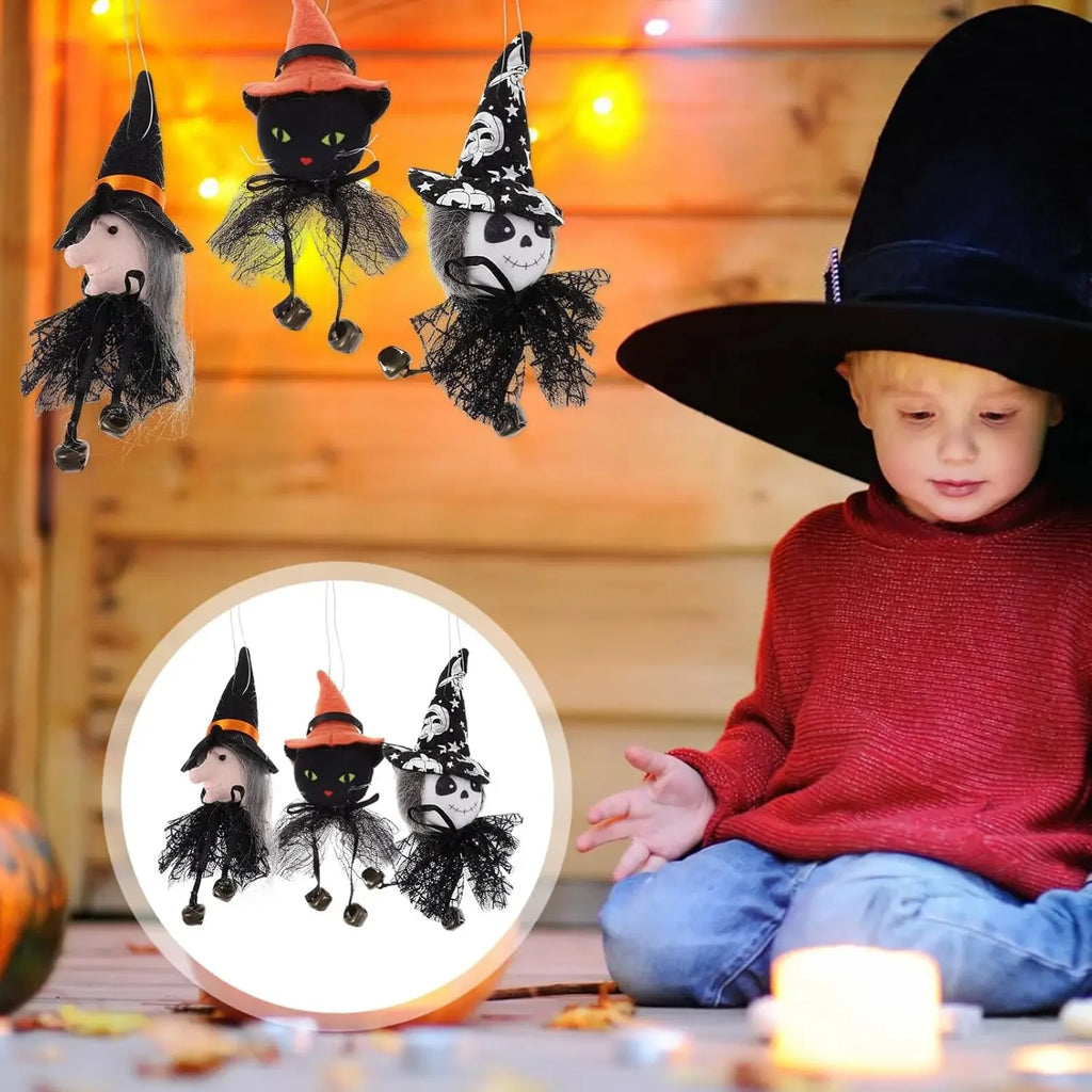 1-10PCS Halloween Witch Cat Pumpkin Ghost Hanging Pendant Scary Decor for Party Bar Haunted House Ornament Set Vue