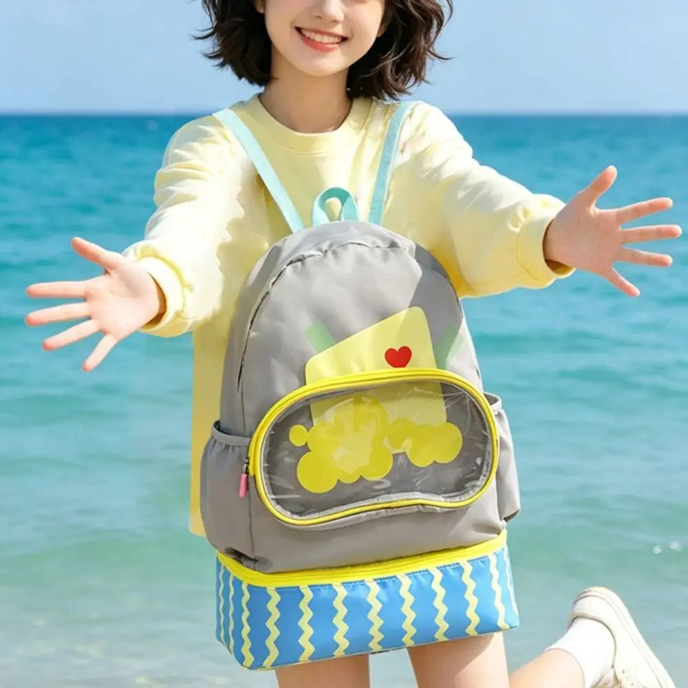 Waterproof Swimming Storage Bag Wet Dry Separation Double-Shoulder Swim Backpack Cartoon Design Shoe Compartment Vue